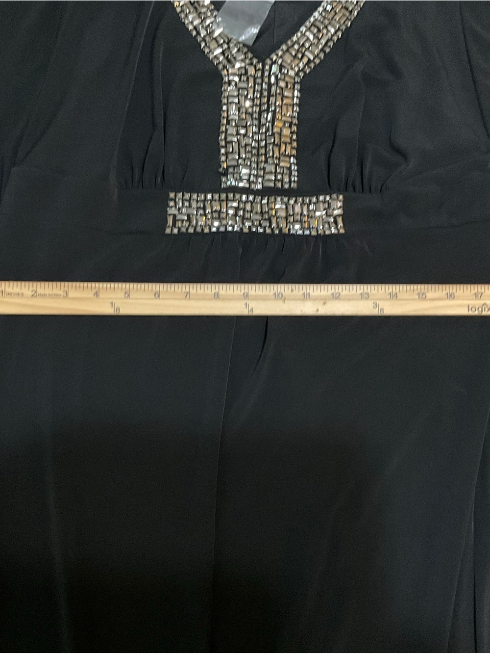 Chico’s Black Embellished Caftan Maxi Dress Beaded V-Neck Evening Gown Size 2 - Picture 6 of 7